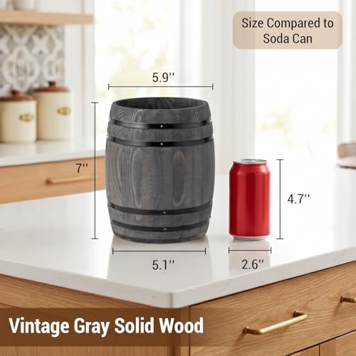MyGift Wine Barrel Design Kitchen Utensil Crock, Vintage Gray Solid Wood Cooking Tool Holder