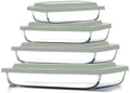 Eatex 8-Piece Deep Glass Casserole Dishes for Oven with Plastic lids, Rectangular Glass Baking Dish Set, Baking Pans for Lasagna,Leftovers, Cooking, Kitchen, Freezer-to-Oven and Dishwasher, Sage Green