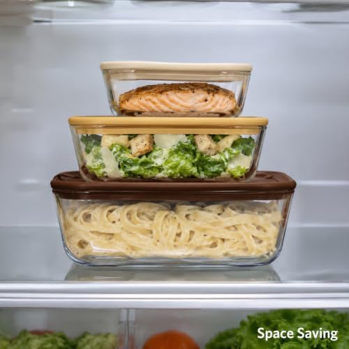 Glad Glass Food Storage Containers, Set of 3 - Airtight Vacuum Sealed Steam Vent Lids - Square Borosilicate Glass Dishes with Ombre Green Lids - Assorted Sizes for Meal Prep & Leftovers, Brown