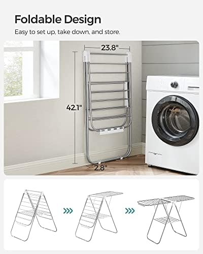 SONGMICS Clothes Drying Rack, Foldable Space-Saving Steel Laundry Rack
