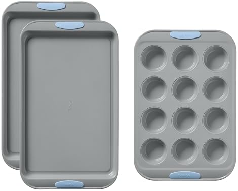 Pyrex 3-Piece Metal Cookie & Muffin Sheet Bakeware Set, Cerulean