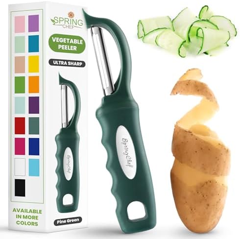 Spring Chef Potato Peeler for Kitchen with Soft Grip Handle, Pine Green