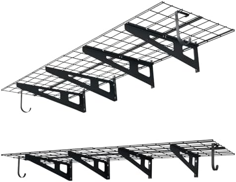 VEVOR 2-Pack Heavy Duty Garage Wall Shelving, 2 x 6 ft Steel Wall Mounted Shelving Unit with Hooks, 24 x 72 Inch Per Shelf Floating Storage Metal Rack, 1000 lbs Total Weight Capacity