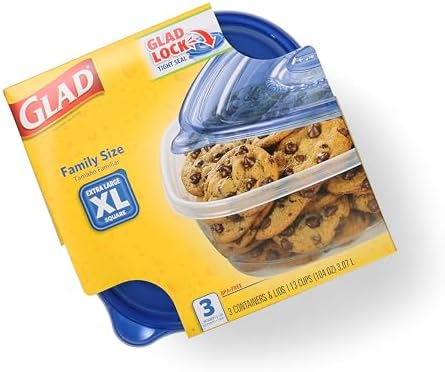 Glad GladWare XL Square Food Storage Containers, 104 Oz, 3 Count, 3-Pack