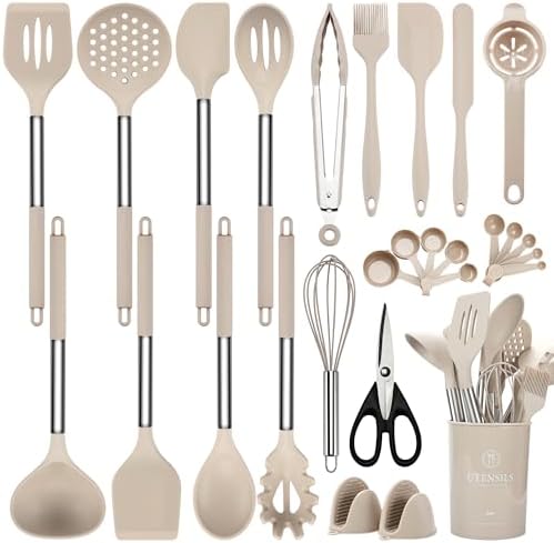 NCUE 28-Piece Silicone Kitchen Utensils Set with Stainless Steel Handles