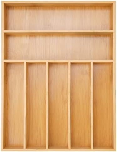 Besilord Silverware Organizer Kitchen Drawer Organizer Utensil Organizer Bamboo Silverware Holder Cutlery Organizer in Drawer Flatware Organizer Tray(7 slots, Natural