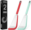 Fish Spatula Turner,Thin Slotted,Stainless Steel With Silicone Edge,2 Pack