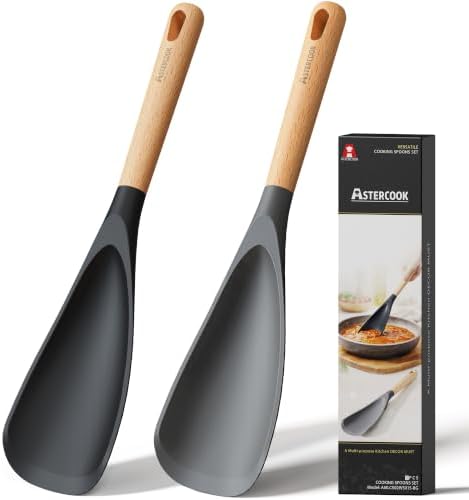 Astercook Cooking Spoon, 2 Pack, Nonstick Safe Silicone Spoonula Spatula
