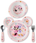The First Years Disney Minnie Mouse Kids Dinnerware Set - Includes Toddler Plate, Bowl, Fork, and Spoon - Baby Led Weaning Supplies - 4 Count- Ages 9 Months and Up