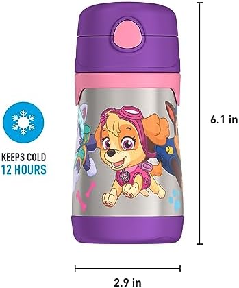THERMOS Vacuum Insulated Stainless Steel 10oz Straw Bottle, Paw Patrol Girl (Pack of 3)