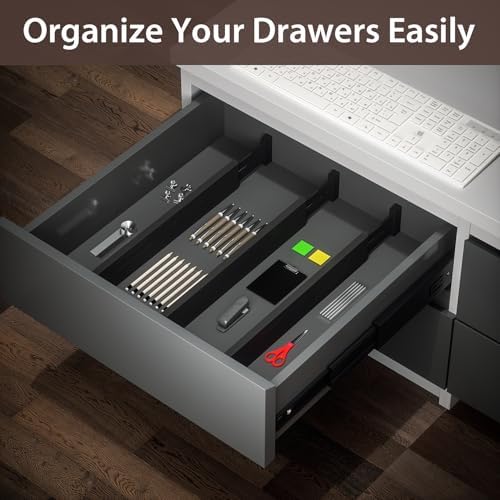 4 Pack Bamboo Drawer Dividers 17-22" Adjustable Kitchen Organizer, Black