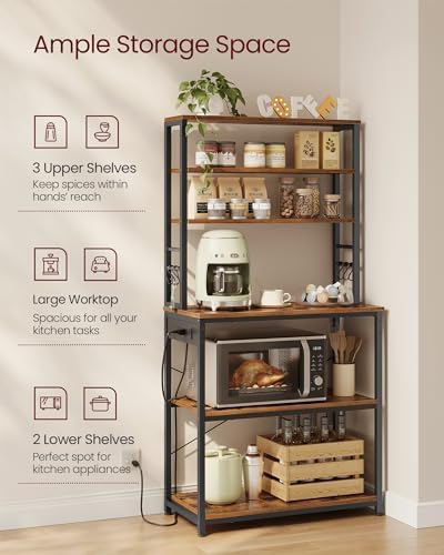 VASAGLE Coffee Bar, 31.5 Inches 6-Tier Baker's Rack with 6 Hooks