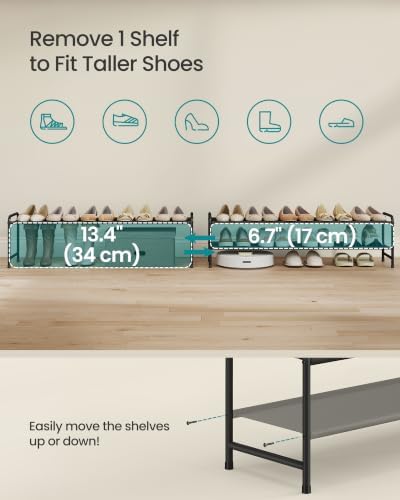 SONGMICS Long Shoe Rack, 2-Tier Shoe Organizer, Holds up to 15 Pairs