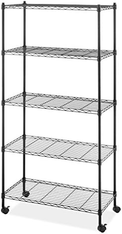 Whitmor 5 Tier Supreme Shelving Unit, Metal Storage Shelves, Adjustable Heavy Duty Shelf with Wheels, 400 lbs Capacity per Shelf, 2000 lbs Total for Pantry, Garage, Kitchen, Black