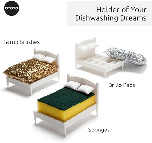 OTOTO Sponge Holder for Kitchen Sink - Comes With Dish Sponge - Dishwasher Safe Dish Organizer - Unique Kitchen Gadgets, White Elephant Gifts (Clean Dreams)