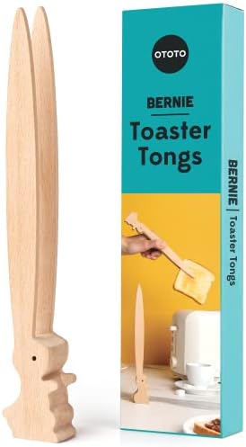 OTOTO Bernie Bunny Toaster Tongs - Rabbit, Salad Servers - Multipurpose Mini Tongs for Appetizers, Wood Utensils & Cute Kitchen Gadgets, Easter, White Elephant Gifts, Toast, Cute Kitchen Accessories