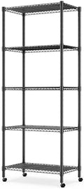 Simple Deluxe 5-Tier Heavy Duty Adjustable Shelf with Wheels, 23.23”W x 13.39”D x 59.45”H,Metal Storage Rack, Easy Tool-Free Assembly for Garage, Warehouse, Basement, Laundry, Black