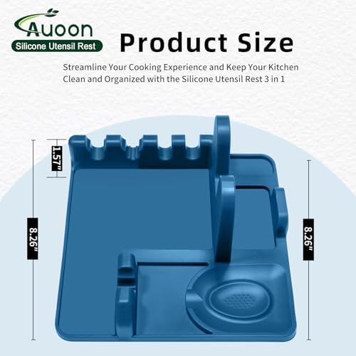 AUOON Silicone Utensil Rest with Lid Holder, Large, Fog Blue
