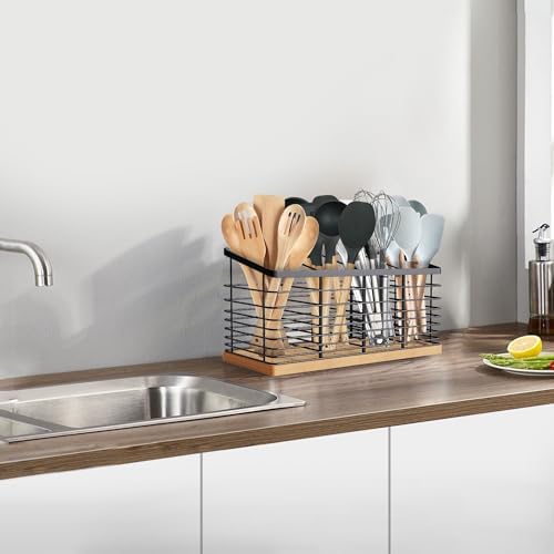 Suli Extra Large Kitchen Utensil Holder, 4 Compartments, Black