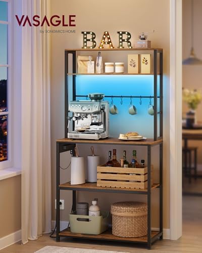 VASAGLE Coffee Bar with LED Lights, 31.5 Inches Bakers Rack
