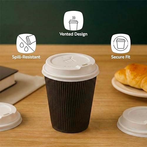 Restaurantware Coffee Cup Lids 25 Pack Fits 8, 12, 16, and 20 oz Coffee Cups Durable Spill-Proof Lid Secure Fit Design Disposable Round White Plastic Covers for Hot Beverages, Cafes and Office