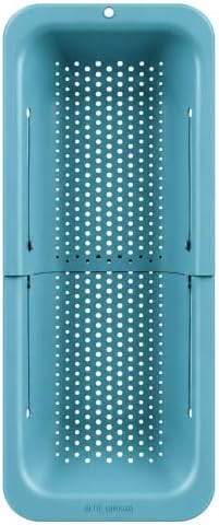 BLUE GINKGO Over the Sink Colander Strainer Basket - Wash Vegetables and Fruits, Drain Cooked Pasta and Dry Dishes - Extendable - New Home Kitchen Essentials (7.9 W x 14.5-19.5 L x 2.75 H) - Teal
