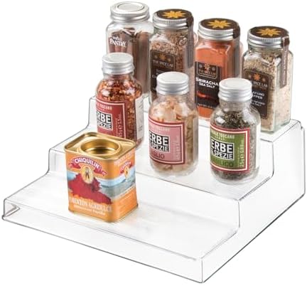iDesign Recycled Plastic 3-Tier Spice Rack, The Linus Collection – 8.8" x 10.1" x 3.5”, Clear