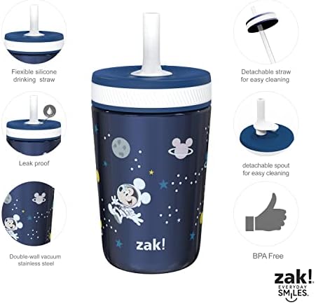 Zak Designs Disney Mickey Mouse Kelso Tumbler Set, Leak-Proof Screw-On Lid with Straw, Bundle for Kids Includes Plastic and Stainless Steel Cups with Bonus Sipper (3pc Set, Non-BPA) (Pack of 12)