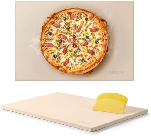 VEVOR Pizza Stone, 20 x 14 x 0.67 in Rectangular Pizza Stone, Extra Large Baking-Stone with Scraper, 1450℉ Heat-Resistant Cordierite, for Oven, BBQ Griller, Baking Bread & Pizza