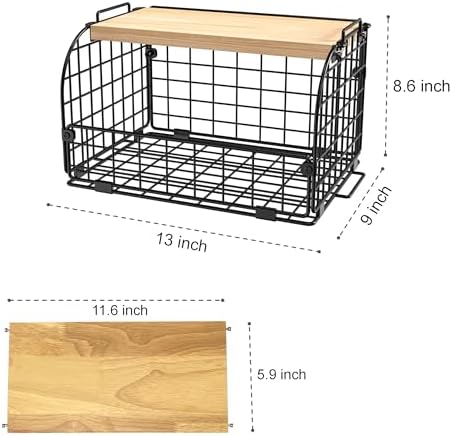 2 Set Stackable Wire Basket with Openable Top, Kitchen Counter, Pantry Organizer and Storage Produce Onion Potato Fruits Vegs Bread Food Snack Spice Organizing Bin for Cabinet Shelf Countertop Floor