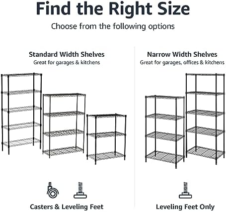 Amazon Basics 3-Shelf Adjustable Heavy Duty Steel Wire Rack Storage Shelving Organizer with Storage Space, Versatility and Ease of Use for Kitchen, Garage, 23.2" L x 13.4" W x 30" H, Black