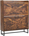 VEVOR Shoe Cabinet with 2 Flip Drawers, Farmhouse Shoes Storage Cabinet with Metal Legs and Anti-Tipping Device, Freestanding Shoe Organizer Ideal for Entryway, Hallway, Bedroom, Living Room, Brown