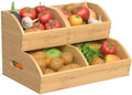 Potato and Onion Storage Bin, Stackable Pantry Organizers for Kitchen Countertop, Ventilated Bamboo Storage Baskets with Handles, Multipurpose Organization Containers for Fruit, Vegetable, 3 Pack