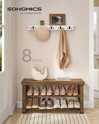 SONGMICS Shoe Rack Bench, 3-Tier Bamboo Entryway Bench, 35.2 Inches Width