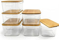 CiWiVOKi 6 Pack Clear Stackable Storage Bins with Bamboo Lids, 3.7L BPA-Free Plastic Organizer Containers with Handles, for Pantry, Kitchen, Fridge, Bathroom, Cabinet & Closet Organization