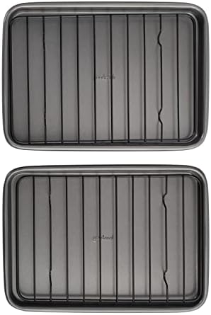 GoodCook Set of 2 Nonstick Steel 9" x 6" Toaster Oven Mini Baking Sheets with Racks, Gray