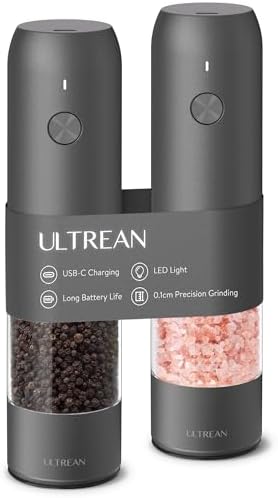 Ultrean Electric Salt and Pepper Grinder Set, Rechargeable,Gray