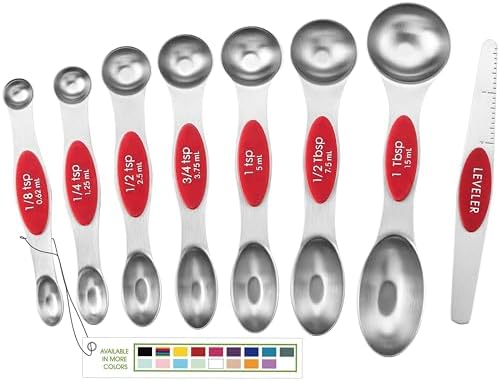 Spring Chef Stainless Steel Magnetic Measuring Spoons Set of 8, Red