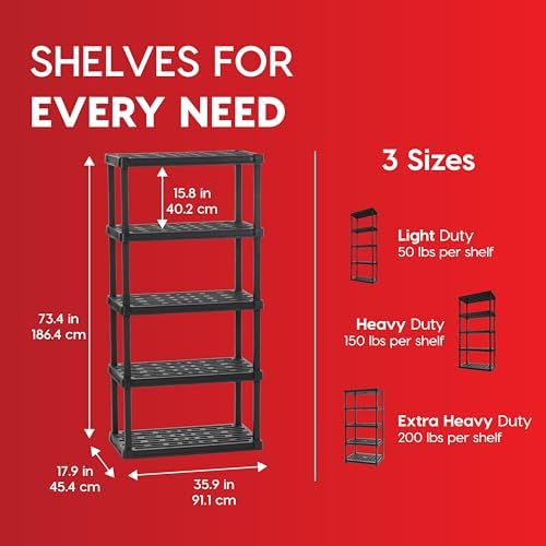 IRIS USA Plastic Storage Shelves |Made in USA| 73"H x 36"W x 18"D - Black