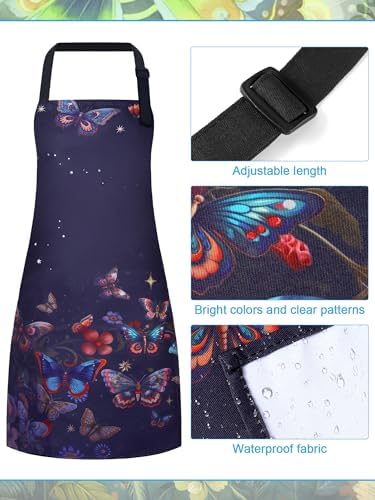 Bencailor 6 Pcs Butterfly Floral Aprons for Women with Pockets, Waterproof