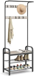 VASAGLE Coat Rack, Hall Tree with Shoe Bench, 4-in-1, 9 Removable Hooks