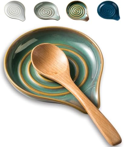 LAUCHUH Spoon Rest for Stove Top, Ceramic Spoon Holder for Kitchen Counter