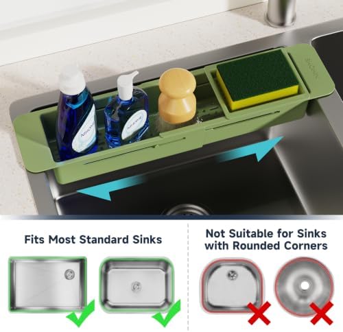 NiHome Extendable Sink Caddy, Small Telescopic Kitchen Brush Holder
