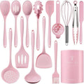 Silicone Kitchen Utensils Set - 428°F Heat Resistant Cooking Utensil Sets，Spatula,Turner,Tongs,Spoon,Whisk,Kitchen Utensil Gadgets Tools Set for Non-Stick Cookware，Dishwasher Safe BPA Free（Pink）