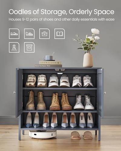 VASAGLE 4-Tier Shoe Cabinet, Farmhouse Freestanding Storage Organizer