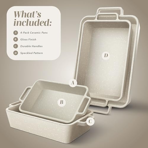 COOK WITH COLOR Ceramic Bakeware Set of 4, Porcelain Casserole Dishes for Oven, Rectangular Baking Dish Set with Handles, Oven Safe for Lasagna, Baking, Roasting & Serving