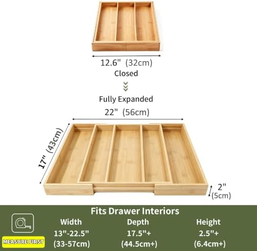 Utoplike Bamboo Expandable Kitchen Drawer Organizer Silverware Utensil Tray