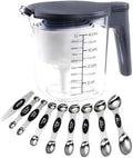 19-Pc Magnetic Measuring Cups and Spoons Set, with Lid, Black