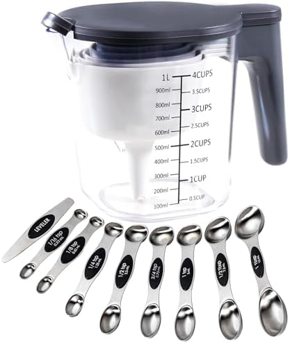 19-Pc Magnetic Measuring Cups and Spoons Set, with Lid, Black