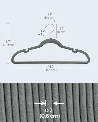 SONGMICS Velvet Hangers 50 Pack, Non-Slip Clothes Hangers with Shoulder Notches, Pants Bar, 360° Swivel Hook, Space-Saving, for Closet, Gray UCRF029G05